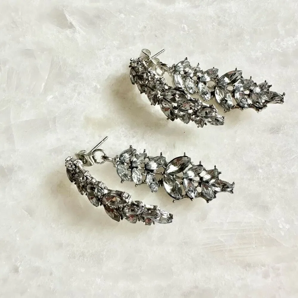 Silver dangle sparkly earrings with back jacket dangle￼